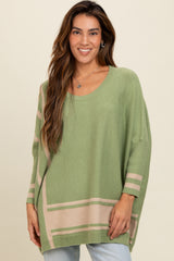 Olive Mixed Stripe Dolman Sleeve Maternity Sweater