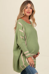 Olive Mixed Stripe Dolman Sleeve Maternity Sweater