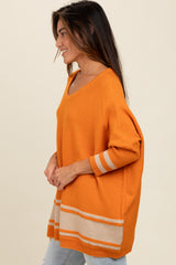 Rust Mixed Stripe Dolman Sleeve Sweater