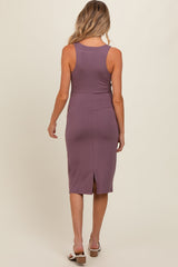 Plum Sleeveless Fitted Ruched Maternity Dress