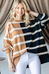 Mocha Striped Colorblock Dolman Knit Maternity Top