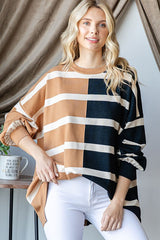 Mocha Striped Colorblock Dolman Knit Top