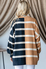 Mocha Striped Colorblock Dolman Knit Top