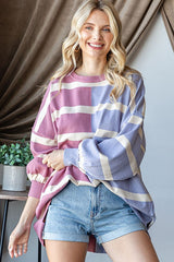 Lavender Striped Colorblock Dolman Knit Top