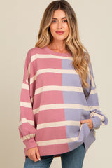 Lavender Striped Colorblock Dolman Knit Maternity Top