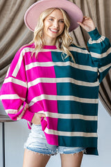 Fuchsia Striped Colorblock Dolman Knit Maternity Top