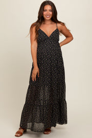 Black Floral Tiered Maternity Maxi Dress