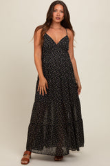 Black Floral Tiered Maternity Maxi Dress