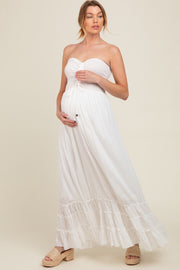 White Smocked Cutout Back Maternity Maxi Dress