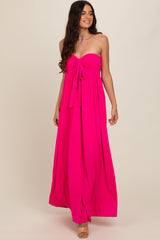 Fuchsia Front Knot Halter Maxi Dress