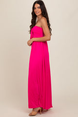 Fuchsia Front Knot Halter Maxi Dress