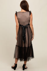 Black Lace Contrast Tulle Maxi Dress