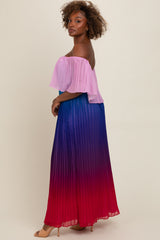 Multicolor Off Shoulder Pleated Maxi Dress