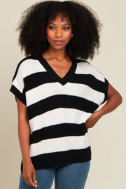 Black Striped V-Neck Sweater Top