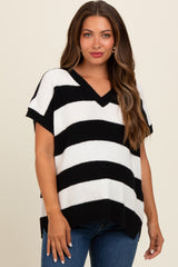 Black Striped V-Neck Maternity Sweater Top