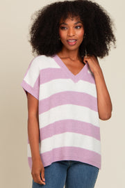 Mauve Striped V-Neck Sweater Top