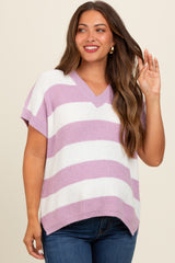 Mauve Striped V-Neck Maternity Sweater Top