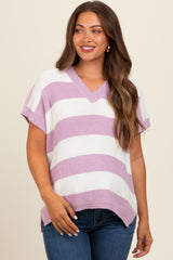 Mauve Striped V-Neck Maternity Sweater Top