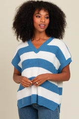 Blue Striped V-Neck Maternity Sweater Top