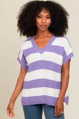 Purple Striped V-Neck Sweater Top