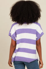 Purple Striped V-Neck Sweater Top