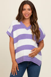 Purple Striped V-Neck Maternity Sweater Top