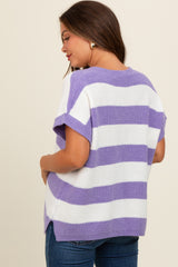 Purple Striped V-Neck Maternity Sweater Top