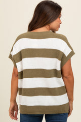 Olive Striped V-Neck Maternity Sweater Top