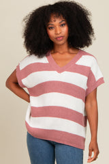 Mauve Striped V-Neck Maternity Sweater Top