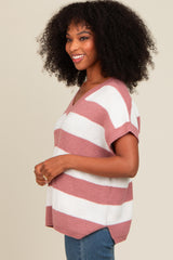 Mauve Striped V-Neck Sweater Top