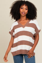 Taupe Striped V-Neck Maternity Sweater Top