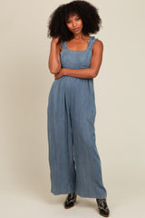 Denim Chambray Cutout Maternity Jumpsuit