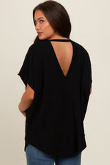 Black Ribbed Cutout Back Maternity Top