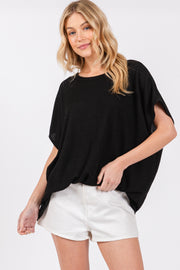 Black Ribbed Cutout Back Top