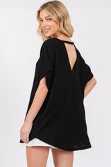 Black Ribbed Cutout Back Top