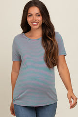 Green Striped Short Sleeve Maternity Top