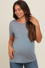 Green Striped Short Sleeve Maternity Top