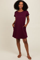 Burgundy Short Sleeve T-Shirt Maternity Dress