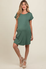 Olive Short Sleeve T-Shirt Maternity Dress