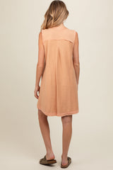 Peach Double Pocket Frayed Trim Maternity Dress