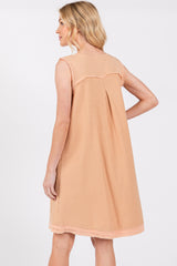 Peach Double Pocket Frayed Trim Dress