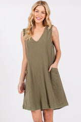 Olive Double Pocket Frayed Trim Maternity Dress