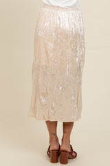 Ivory Velvet Crinkled Midi Skirt