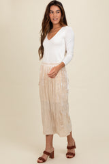 Ivory Velvet Crinkled Midi Skirt