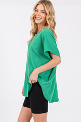 Green Ribbed Cutout Back Top