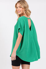 Green Ribbed Cutout Back Top