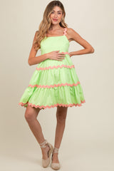 Lime Contrast Trim Tiered Maternity Dress