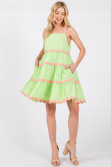 Lime Contrast Trim Tiered Dress