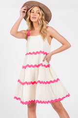 Ivory Contrast Trim Tiered Dress