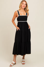 Black Scallop Trim Tiered Midi Dress